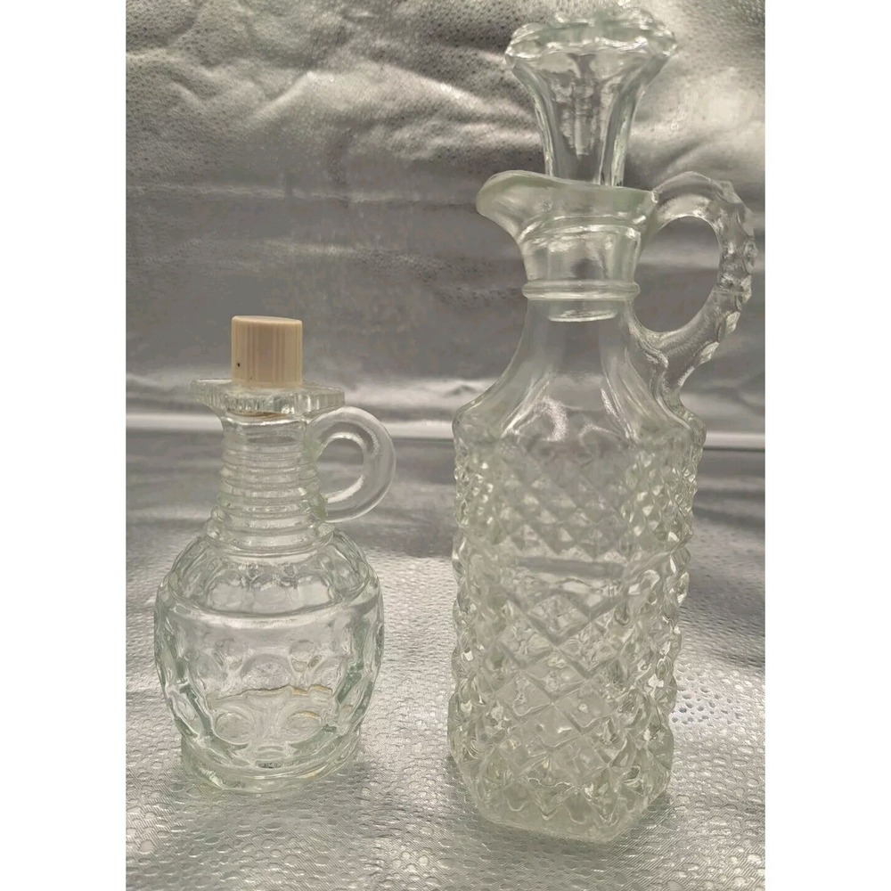 Lot Of 2 Vintage Vinegar Oil Cruet W Stopper Anchor Hocking Perfume Bottle